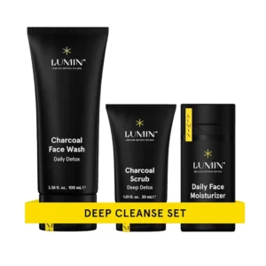 lumin men’s skincare set – charcoal face wash, exfoliating scrub & daily
