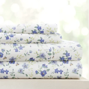 linen market queen sheet set – 4 piece ultra soft cooling bed sheets, 16" deep pocket, wrinkle free (light blue blossoms)