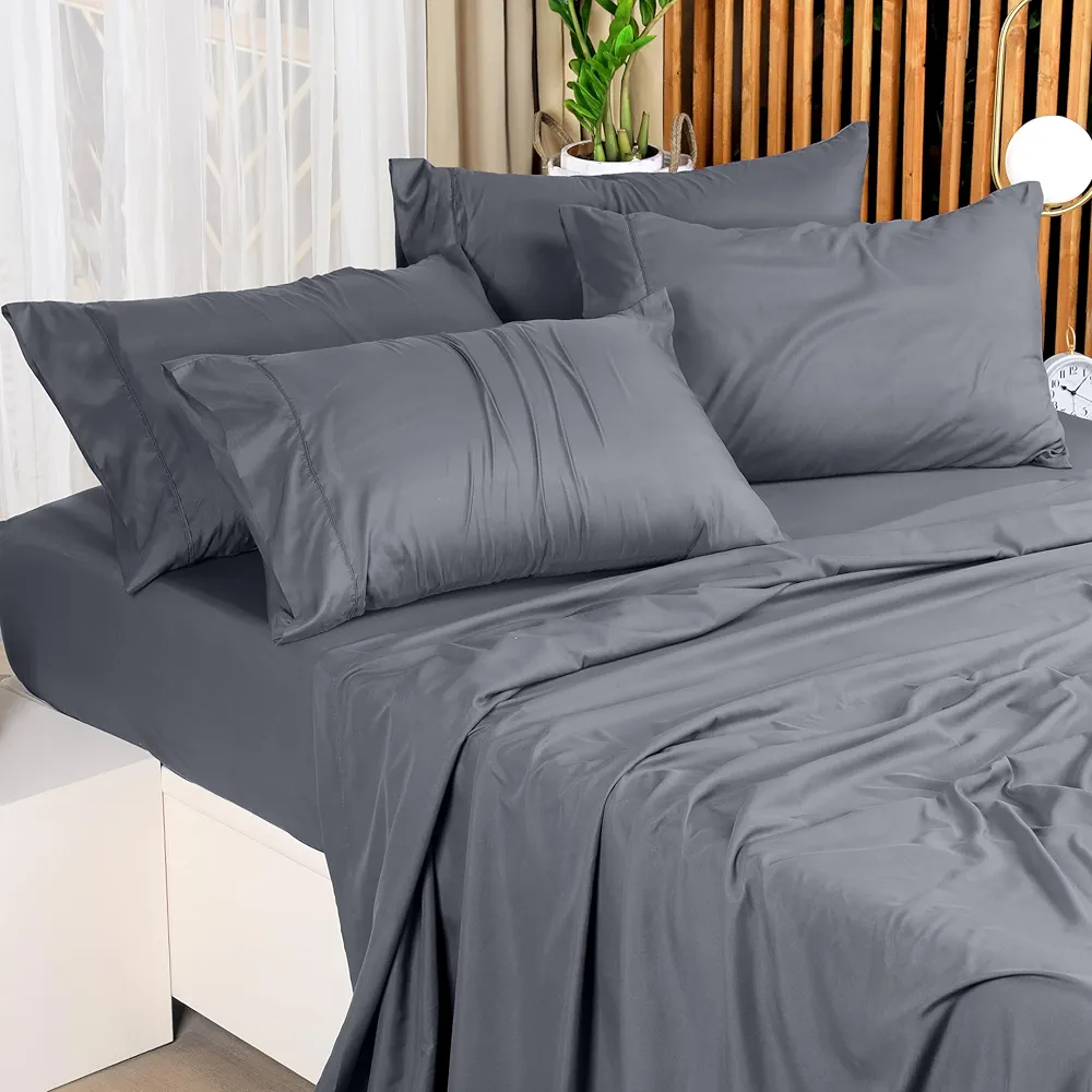 utopia queen bed sheet set – 4 piece soft & breathable microfiber sheets in grey
