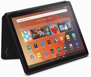 Amazon Fire HD 10 protective cover for 13th generation tablet in black with magnetic closure and built-in stand.