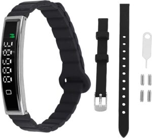 Black Vikye Smart Bracelet showing waterproof design, Bluetooth 5.3 connectivity, and multiple sport modes for users in the United Kingdom