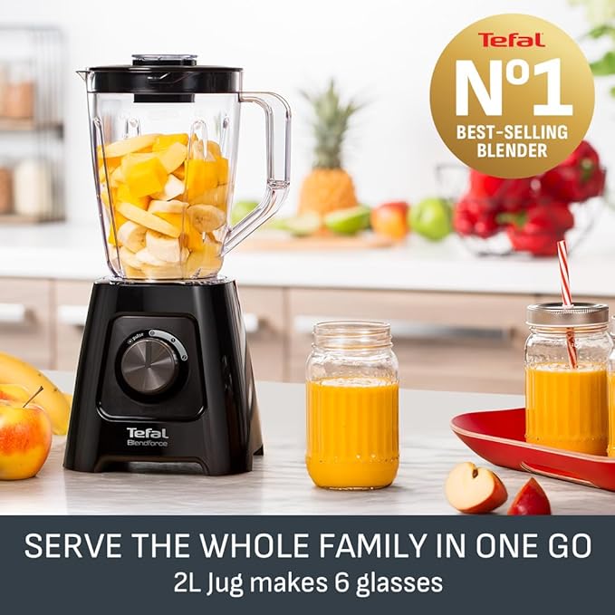 Tefal Blendforce II 600W Blender with 2L Jug – Powerful Smoothie & Shake Maker with Ice Crush Function, 4 Stainless Steel Blades, 2 Speeds + Pulse, Easy Clean Design – Black (BL420840) - Image 3