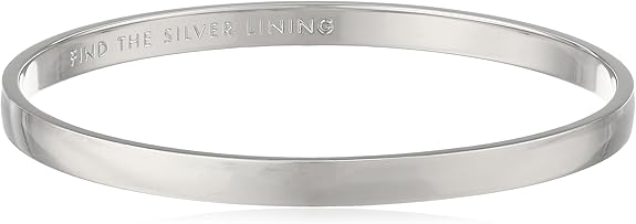Kate Spade Idiom Bangle Bracelet UK in silver plated metal featuring the engraved quote “Find the silver lining”