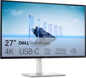 Dell 27-inch 4K UHD S2725QC USB-C Monitor featuring 120Hz IPS display, AMD FreeSync, and built-in speakers, ideal for UK home and office use.
