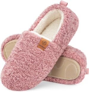 EverFoams Women's Fuzzy Full Slippers with soft faux shearling and memory foam insole, designed for cozy indoor comfort in the United Kingdom