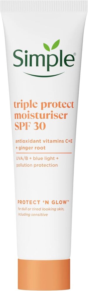 Simple Triple Protect Moisturiser SPF 30 with Vitamin C, E and Ginger – Top Daily Face Cream for Glowing Skin in the United Kingdom