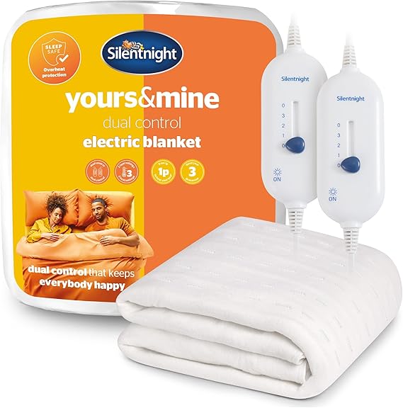 Silentnight king size dual control electric blanket in white, designed for the best warmth and comfort in the United Kingdom.