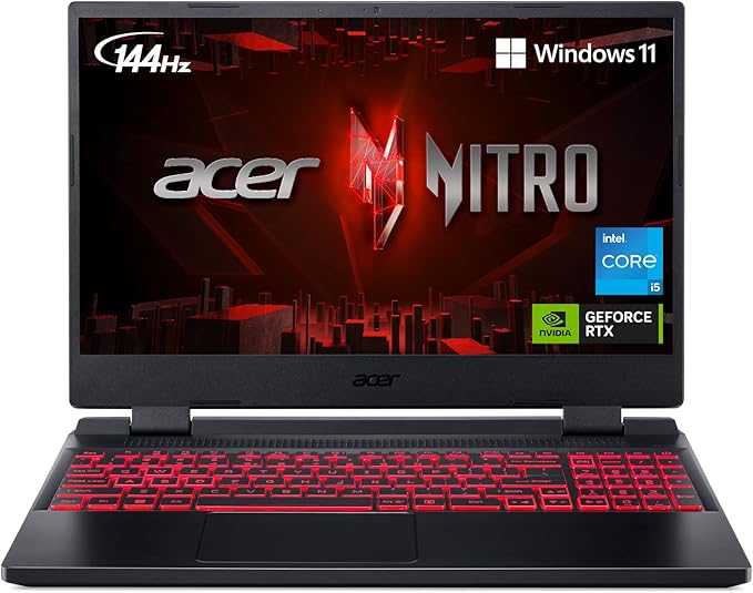 Acer Nitro 5 15.6-inch gaming laptop with RTX 3050 graphics and 144Hz display for UK gamers.