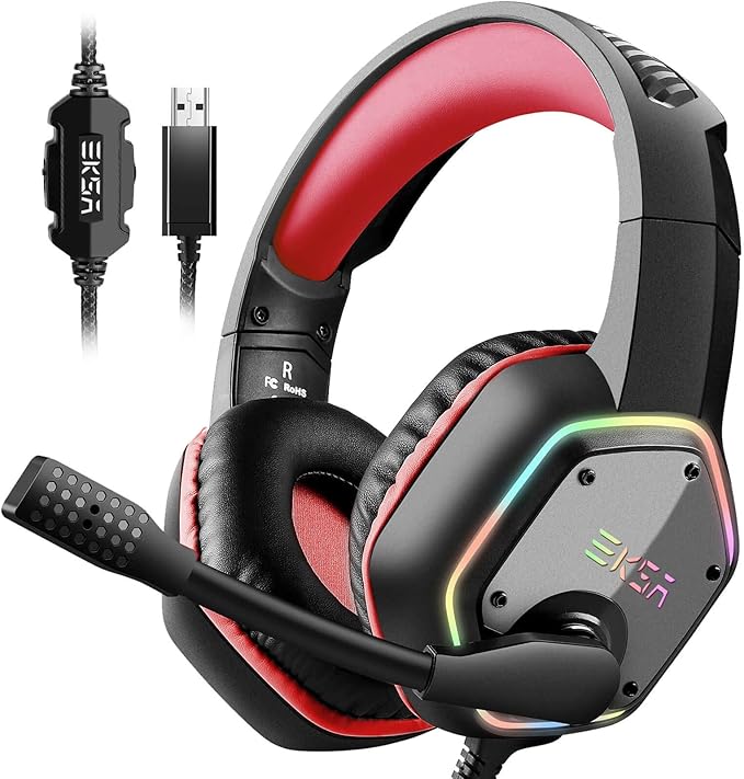 EKSA E1000 USB Gaming Headset with noise-cancelling microphone and 7.1 surround sound for UK gamers