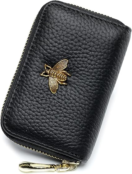 Luxury women's RFID leather card holder wallet with bee design and multiple slots – perfect for UK shoppers seeking style and security