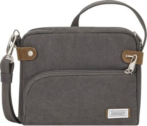 Travelon Heritage Crossbody Bag UK Edition in Pewter featuring anti-theft design, adjustable strap, and organised compartments