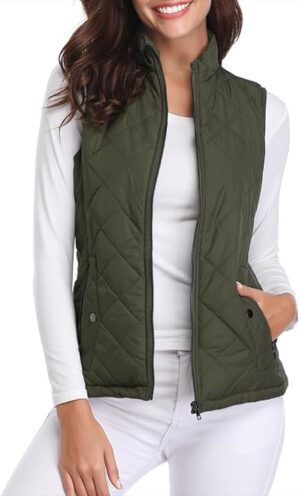 Fuinloth women’s quilted gilet lightweight padded body warmer sleeveless vest in green for women in the United Kingdom