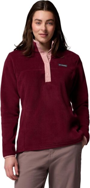 Columbia Benton Springs Women’s Fleece Pullover in Rich Wine and Eraser Pink – Lightweight Winter Top for UK
