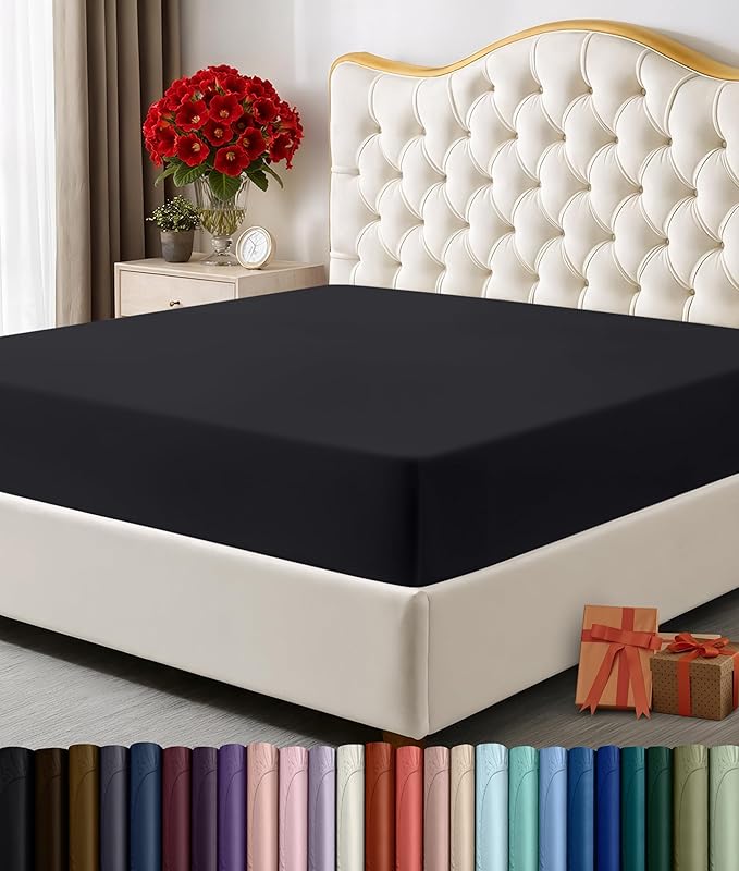 Black Utopia Bedding Queen Fitted Sheet made from soft microfiber with deep pockets for UK shoppers.
