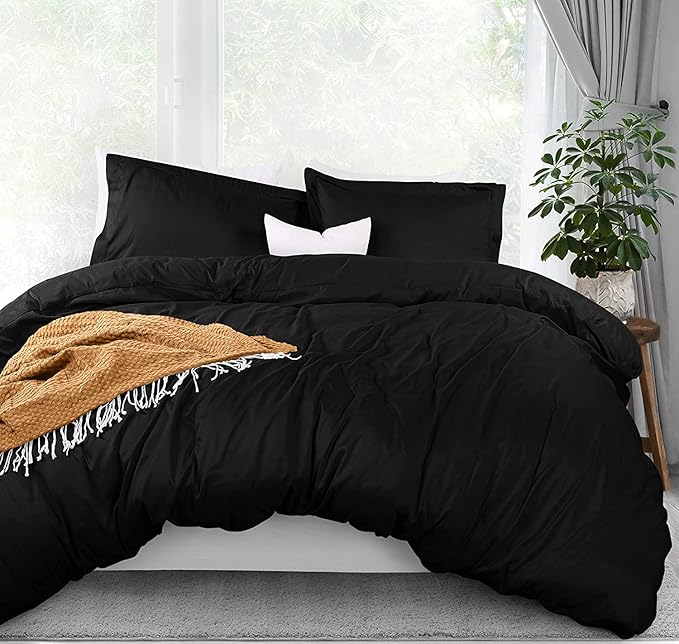 Black Utopia Bedding Queen duvet cover set made from ultra-soft microfiber, designed for UK shoppers.
