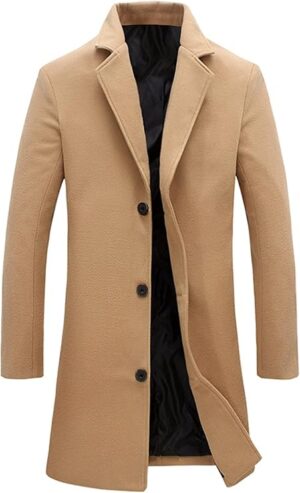 Men’s wool-blend pea coat by Springrain – premium long trench coat for the UK market
