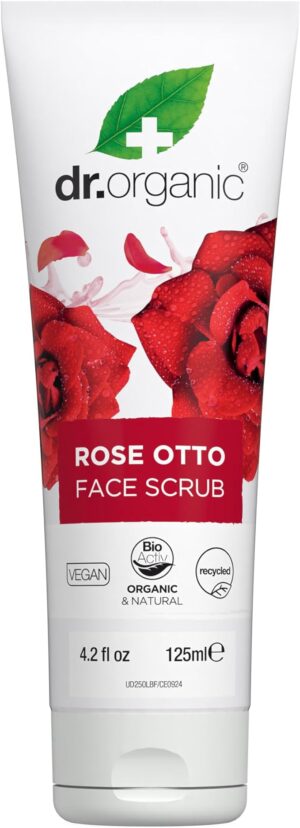 Dr Organic Rose Otto Scrub natural exfoliating face scrub with organic rose extracts | UK skincare