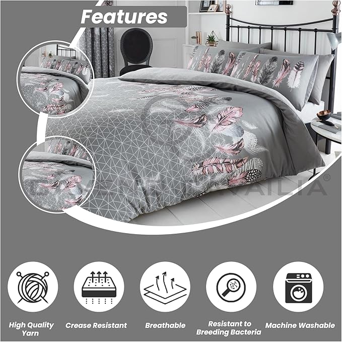 Gaveno Cavailia Luxurious Feathers Double Duvet Cover Set – Grey | UK - Image 4