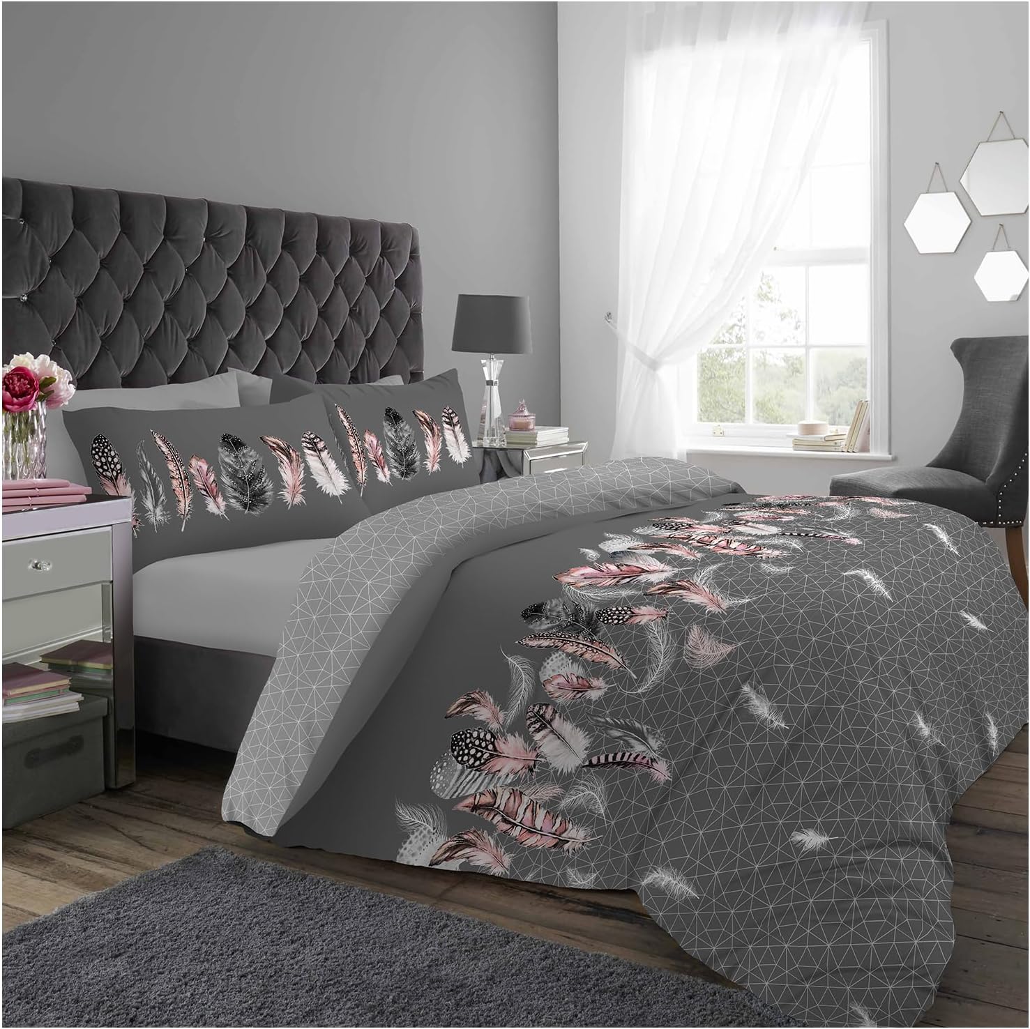 Gaveno Cavailia luxurious feathers double duvet cover set in grey polycotton with pillowcases | UK bedding