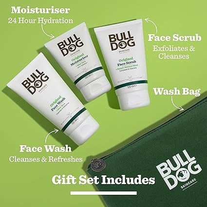 Bulldog original men’s skincare gift set including face wash, face scrub and moisturiser | Men’s grooming gift UK