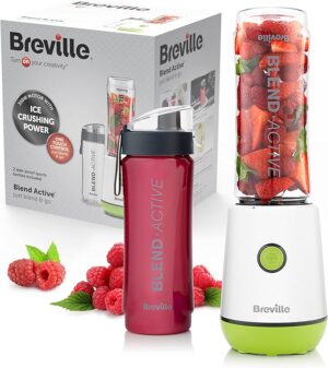 Breville Blend Active Personal Blender with 2 portable 600ml bottles, leak-proof lids, and powerful 350W motor for smoothies across the United Kingdom